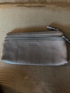 Danier Brown Genuine Leather Double-Zip Pouch